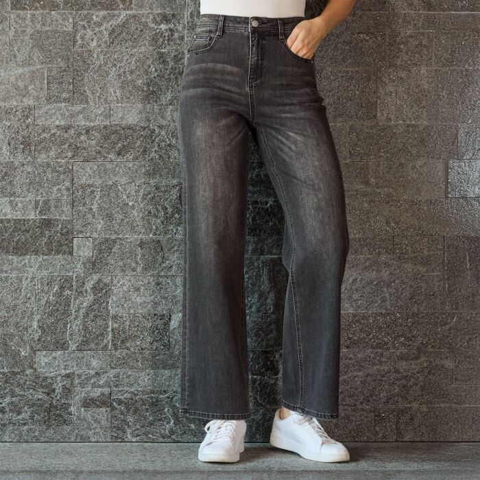 Artime Damen 5-Pocket Jeans im Wide-Fit , black denim