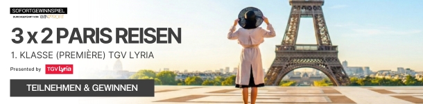 3 x 2 Reisen in der 1. Klasse nach Paris